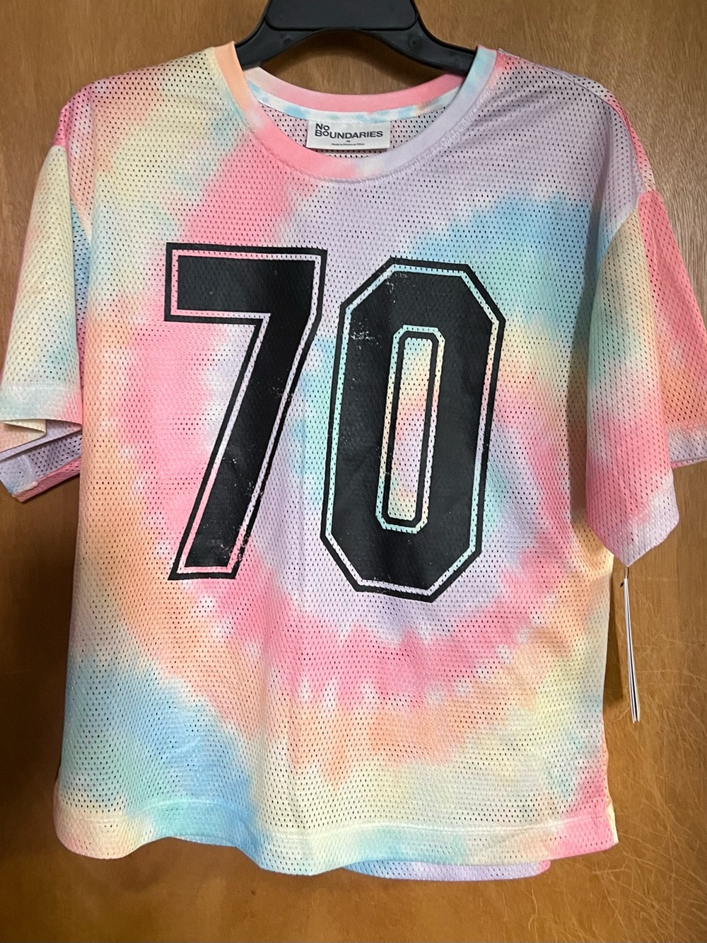 No Boundaries Crop Tie-Dye Mesh Tee with Number 70 / New York.
